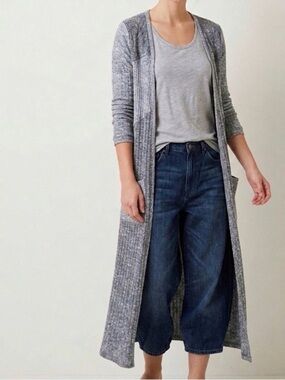 Anthropologie Long Duster Cardigan Knit Size Medium Grey Boho Saturday Sunday
